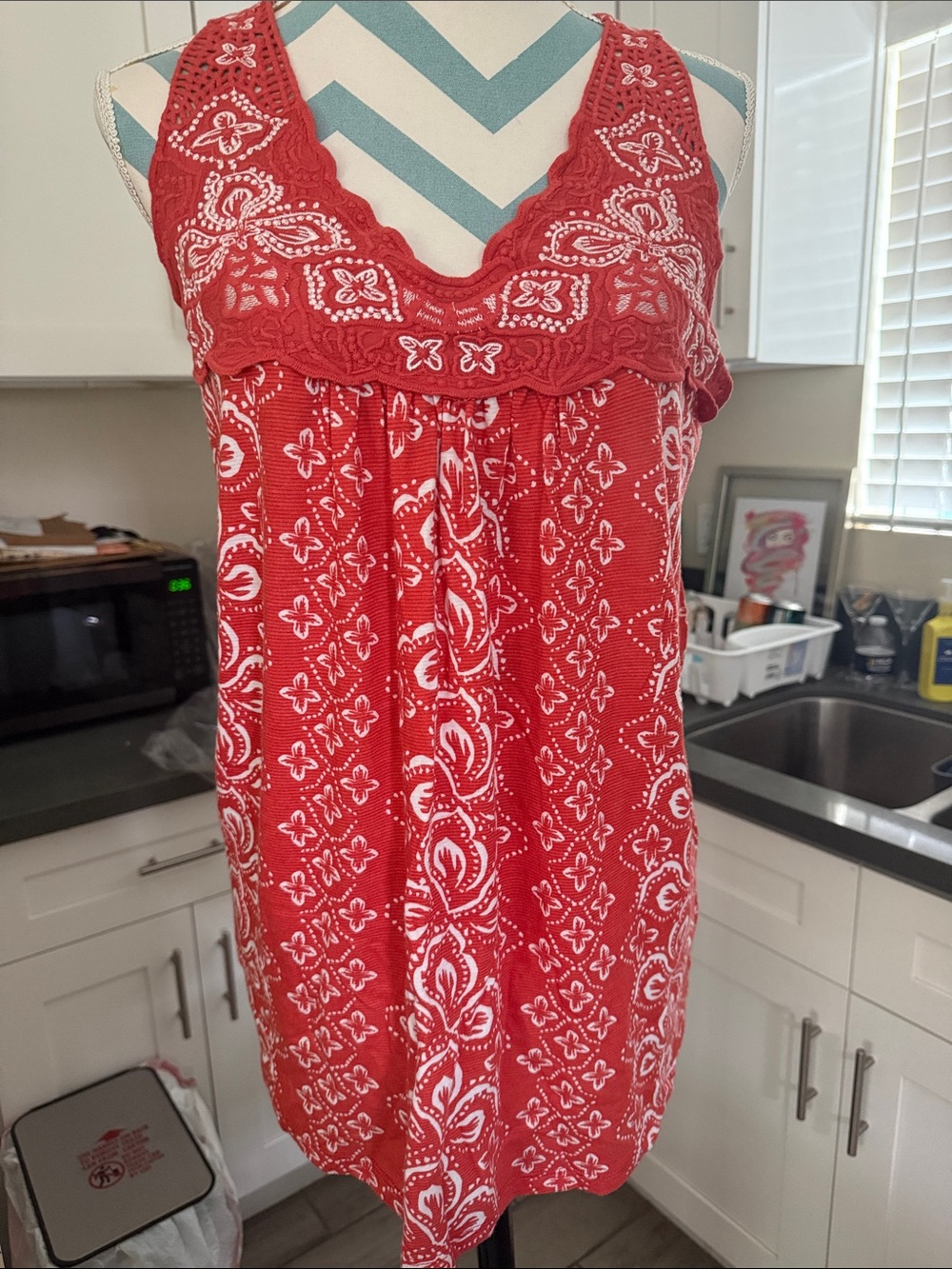 Macy’s Style & Co Burnt Orange & Cream Sleeveless Tank with Lace Trim size L